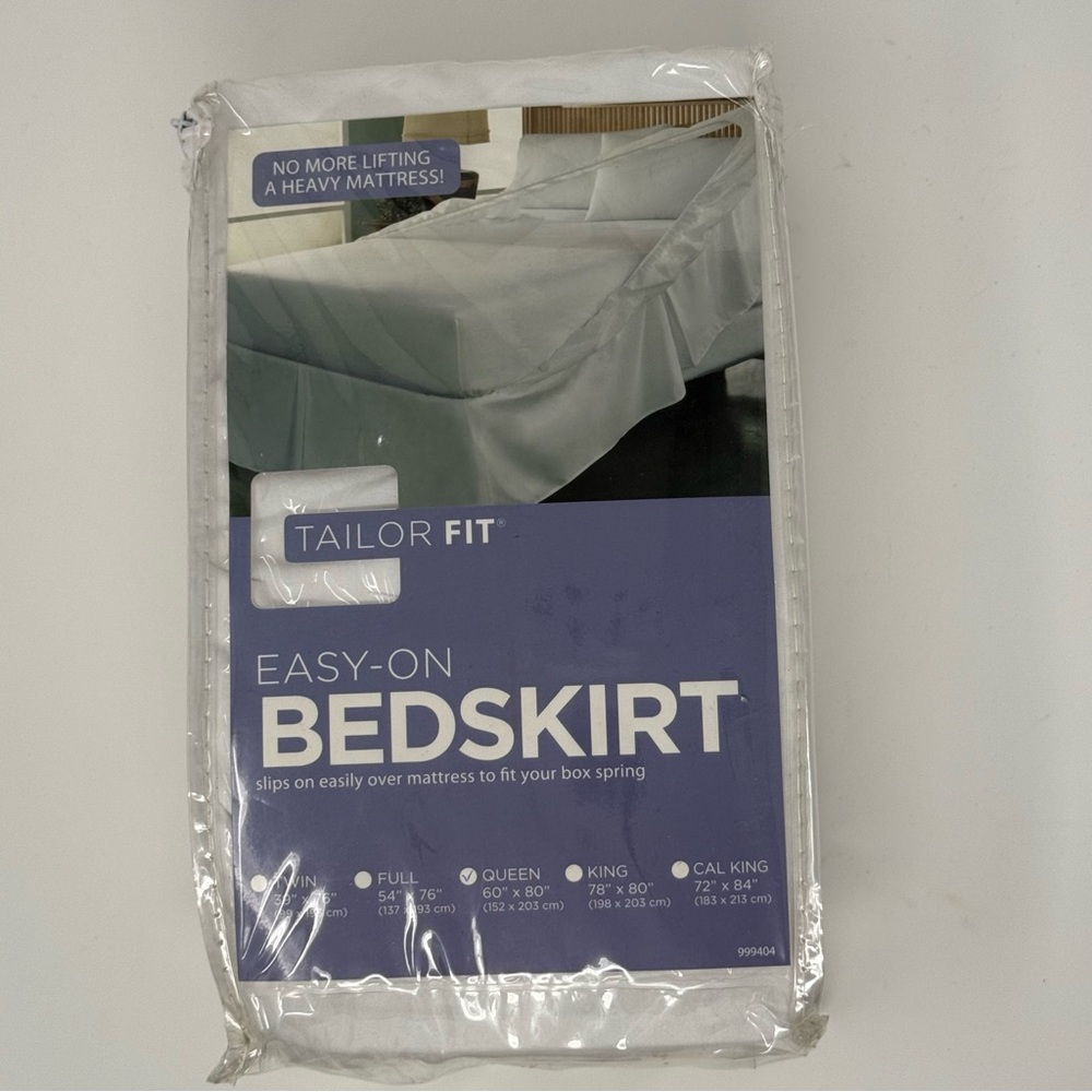 Bedskirt Easy On for Queen size bed.